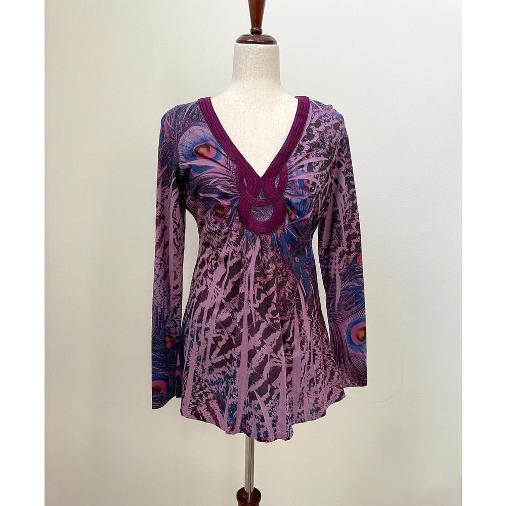 One World Y2K 00s Babydoll Tunic Top Womens S Purple Boho Fairy Grunge Hippie